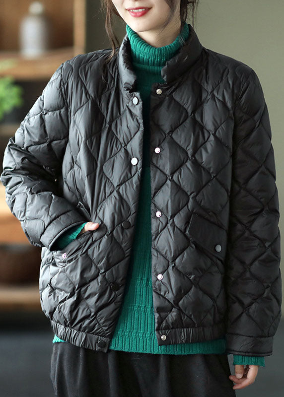 Luxury Light Green Stand Collar Pockets Button Winter Down Coat - Down Jackets - DYAVOR®