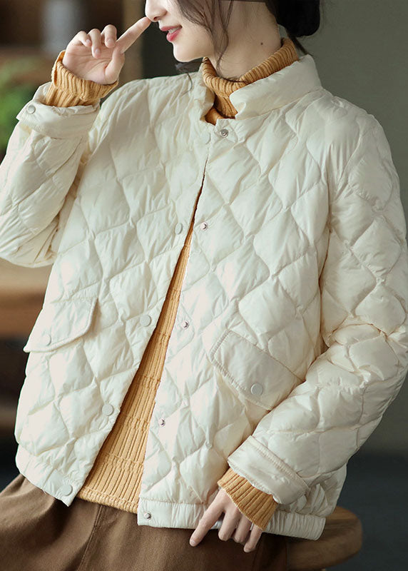 Luxury Light Green Stand Collar Pockets Button Winter Down Coat - Down Jackets - DYAVOR®