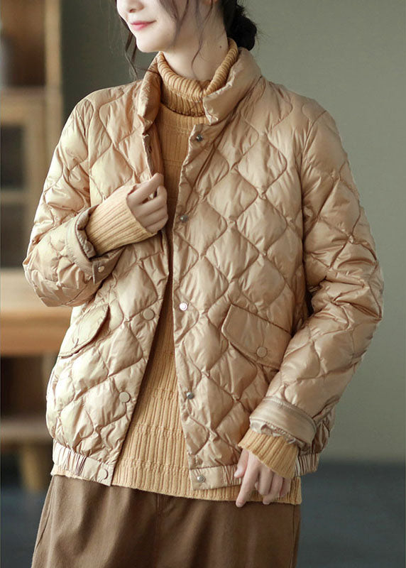 Luxury Light Green Stand Collar Pockets Button Winter Down Coat - Down Jackets - DYAVOR®