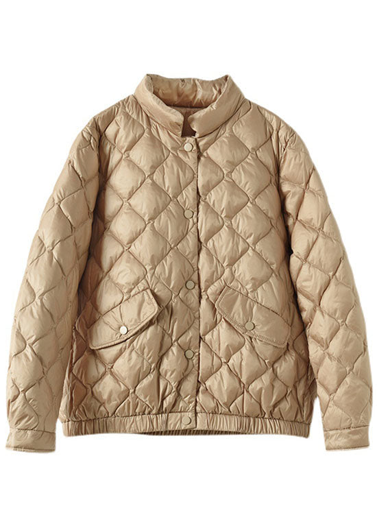 Luxury Light Green Stand Collar Pockets Button Winter Down Coat - Down Jackets - DYAVOR®