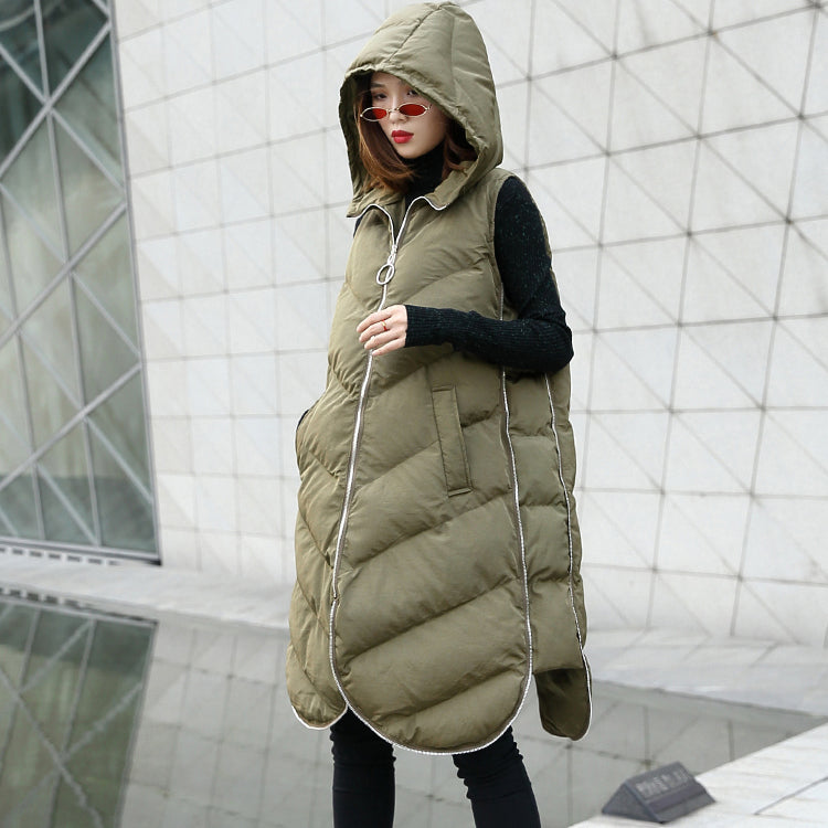 Luxury army green Parka casual hooded down over coat women Sleeveless trench coat - - DYAVOR®