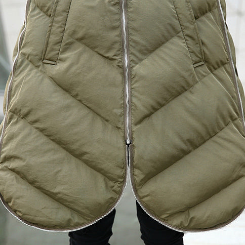 Luxury army green Parka casual hooded down over coat women Sleeveless trench coat - - DYAVOR®