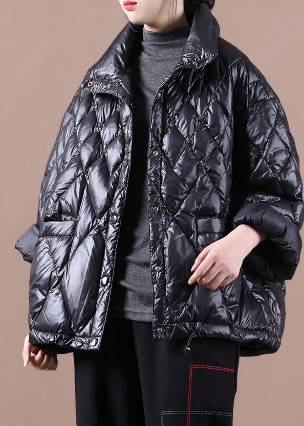 Luxury black goose Down coat Loose fitting snow jackets stand collar Button Down New Jackets - - DYAVOR®