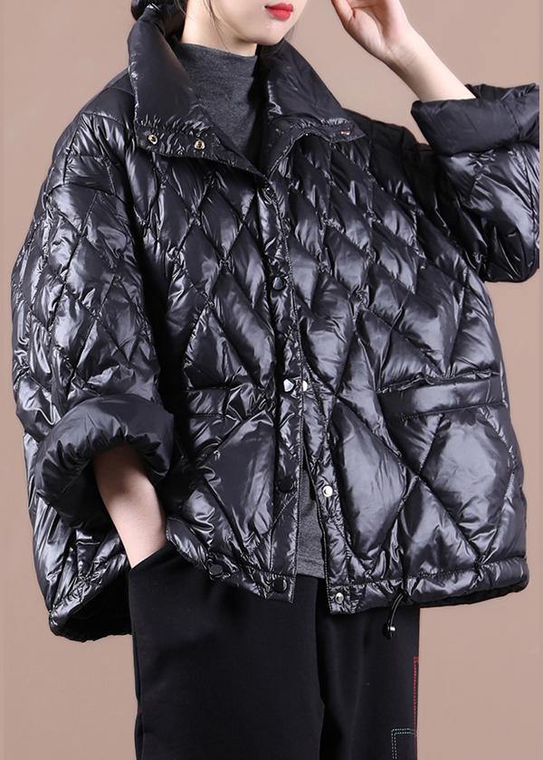 Luxury black goose Down coat Loose fitting snow jackets stand collar Button Down New Jackets - - DYAVOR®