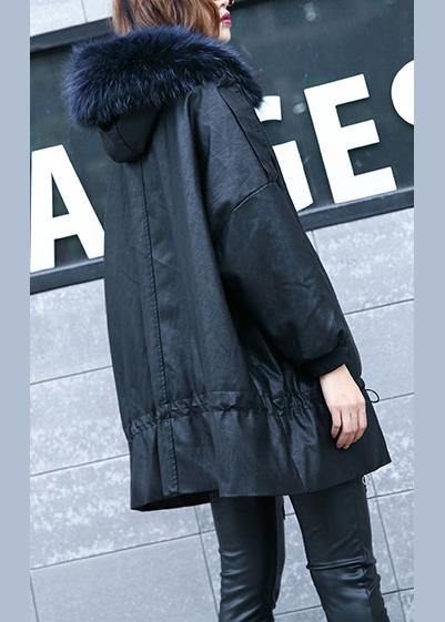 Luxury black overcoat trendy plus size winter jacket hooded fur collar overcoat - - DYAVOR®