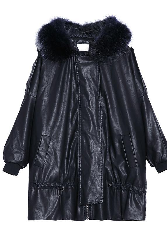 Luxury black overcoat trendy plus size winter jacket hooded fur collar overcoat - - DYAVOR®