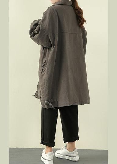 Luxury gray green casual outfit trendy plus size winter jacket lapel zippered overcoat - Trench coats - DYAVOR®