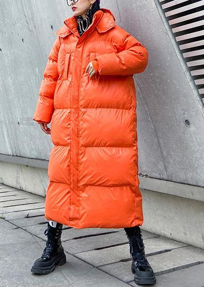 Luxury orange outwear oversized down jacket hooded zippered overcoat - - DYAVOR®