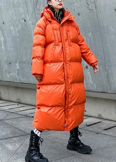 Luxury orange outwear oversized down jacket hooded zippered overcoat - - DYAVOR®