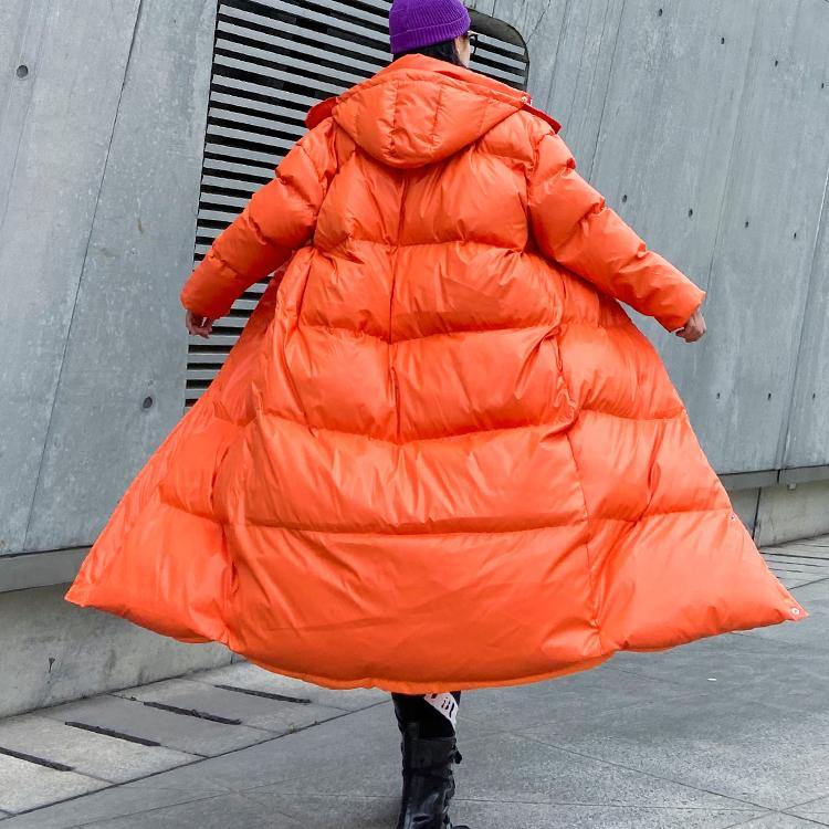 Luxury orange outwear oversized down jacket hooded zippered overcoat - - DYAVOR®
