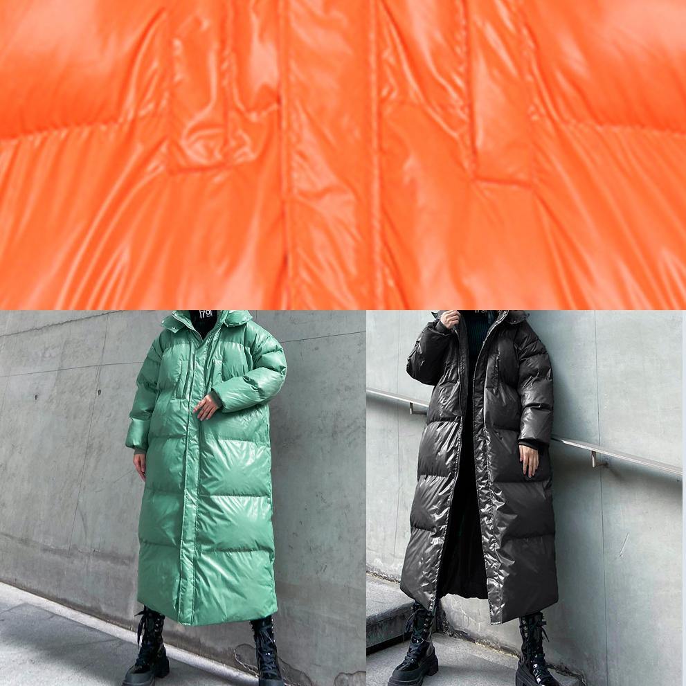 Luxury orange outwear oversized down jacket hooded zippered overcoat - - DYAVOR®