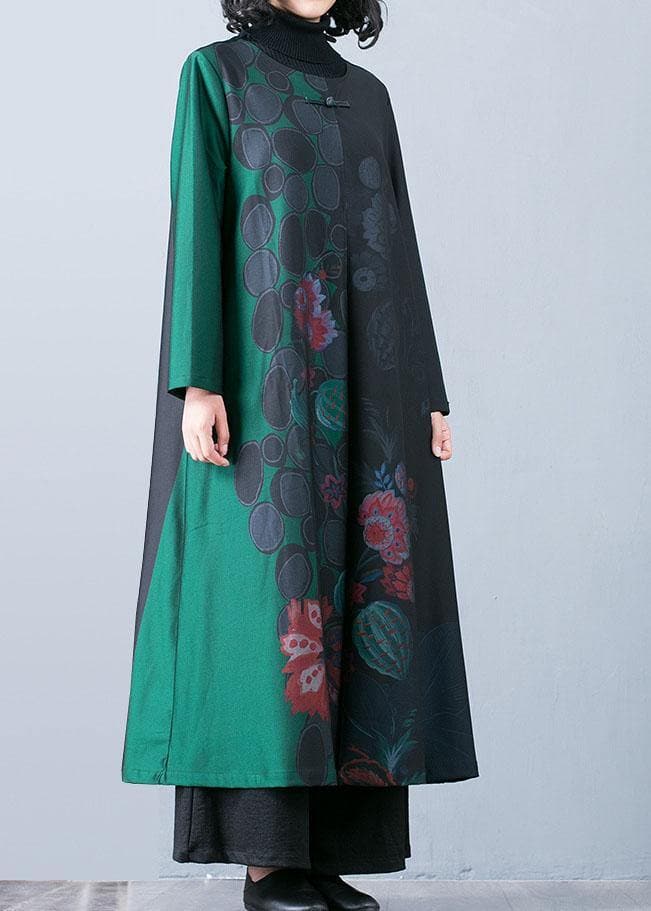 Luxury plus size maxi coat fall trench coats green prints o neck overcoat - - DYAVOR®