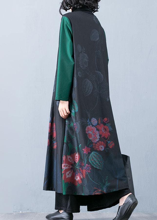 Luxury plus size maxi coat fall trench coats green prints o neck overcoat - - DYAVOR®
