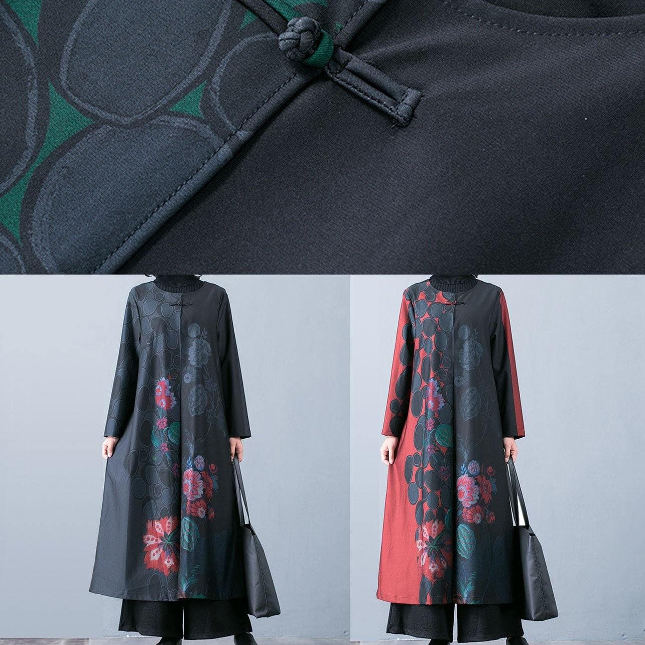 Luxury plus size maxi coat fall trench coats green prints o neck overcoat - - DYAVOR®