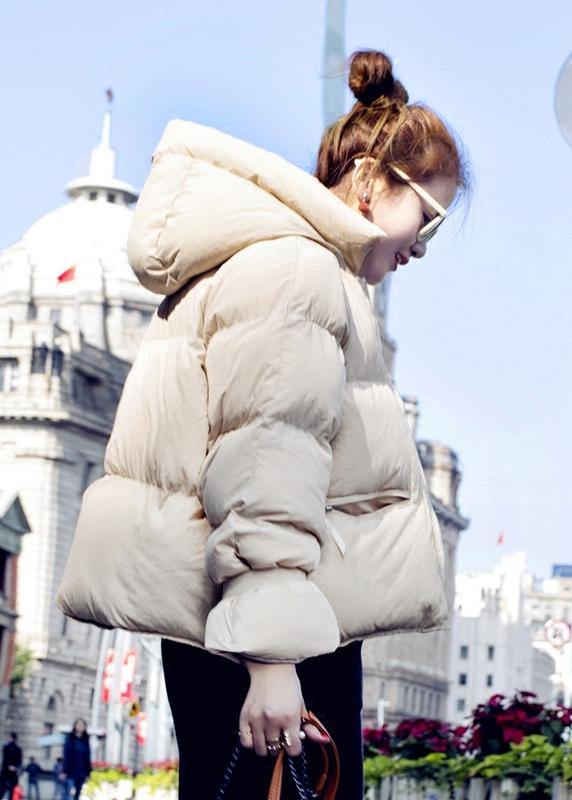 Luxury plus size womens parka overcoat beige hooded thick duck down coat - - DYAVOR®