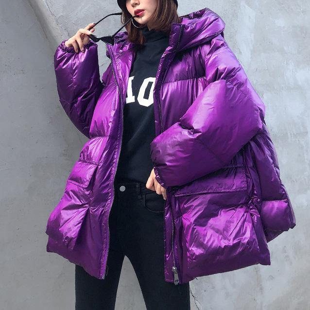 Luxury purple down jacket woman plus size clothing winter jacket hooded zippered Elegant coats - - DYAVOR®