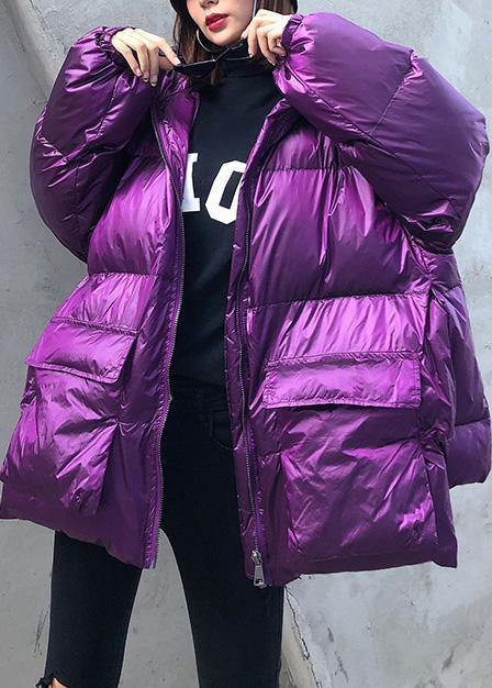 Luxury purple down jacket woman plus size clothing winter jacket hooded zippered Elegant coats - - DYAVOR®