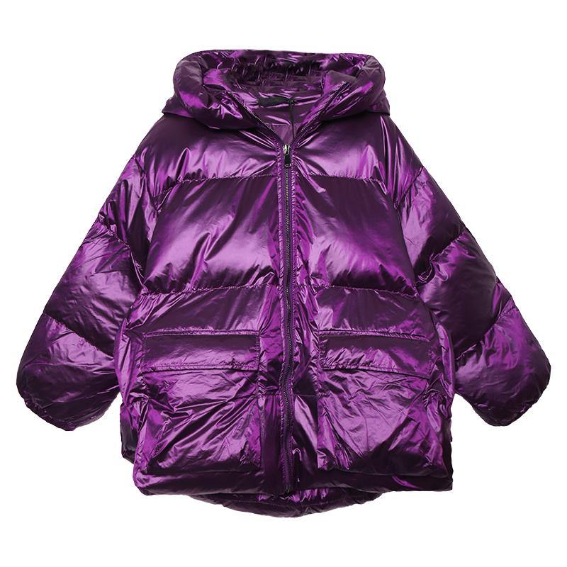 Luxury purple down jacket woman plus size clothing winter jacket hooded zippered Elegant coats - - DYAVOR®