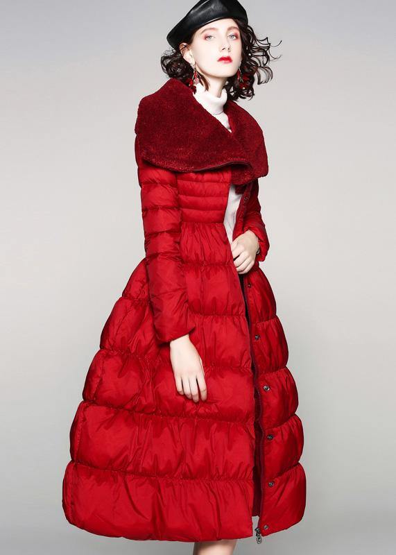 Luxury red duck down coat oversize snow jackets big hem Elegant Jackets - - DYAVOR®