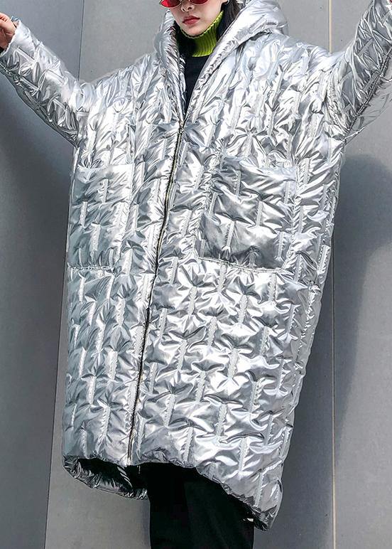 Luxury silver Parkas for women Loose fitting hooded zippered coats -  - DYAVOR®