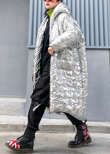 Luxury silver Parkas for women Loose fitting hooded zippered coats -  - DYAVOR®