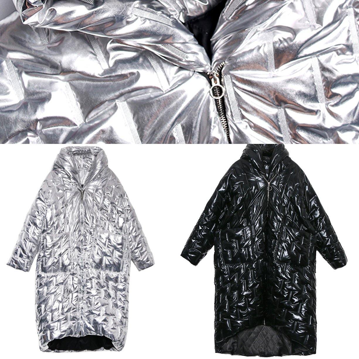 Luxury silver Parkas for women Loose fitting hooded zippered coats -  - DYAVOR®