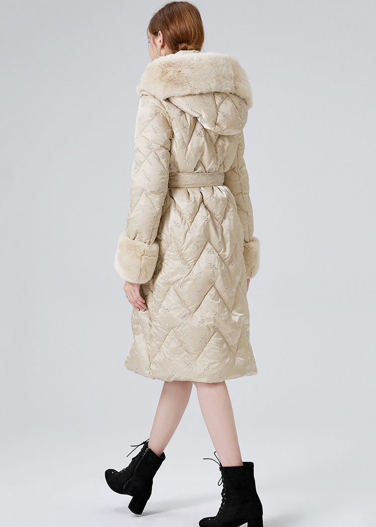 Modern Beige Hooded Rabbit Hair Collar Duck Down Down Coats Winter - Down Jackets - DYAVOR®