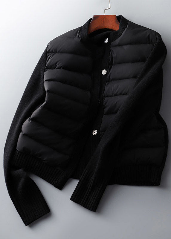 Modern Beige White Colour O-Neck Patchwork Knit Parka Long Sleeve - Down Jackets - DYAVOR®