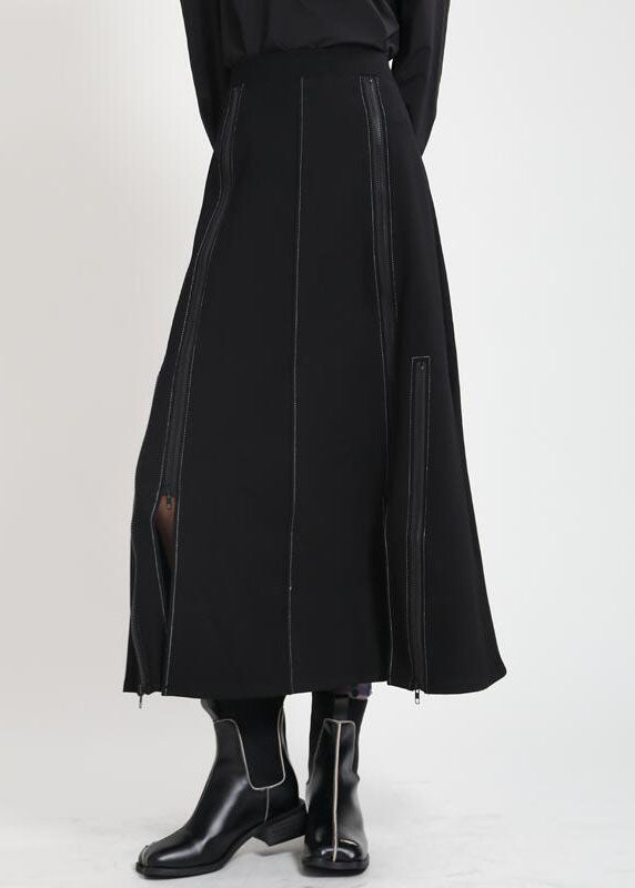 Modern Black High Waist zippered asymmetrical design Patchwork Fall Skirt - Skirts - DYAVOR®