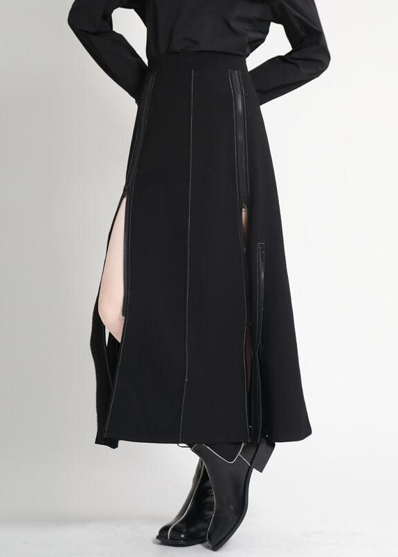 Modern Black High Waist zippered asymmetrical design Patchwork Fall Skirt - Skirts - DYAVOR®