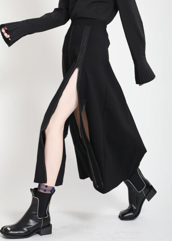 Modern Black High Waist zippered asymmetrical design Patchwork Fall Skirt - Skirts - DYAVOR®