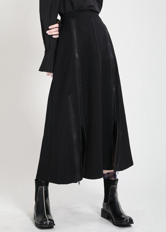 Modern Black High Waist zippered asymmetrical design Patchwork Fall Skirt - Skirts - DYAVOR®
