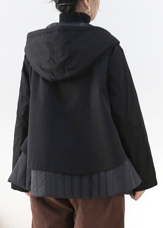 Modern Black Patchwork Button Pockets Thick Hooded Parka Long Sleeve - Down Jackets - DYAVOR®