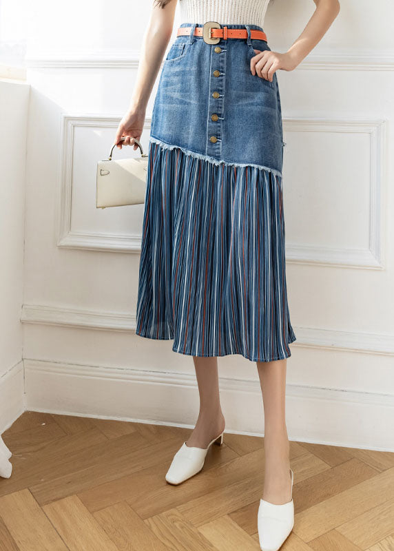 Modern Blue High Waist Sashes Asymmetrical Patchwork Cotton Denim Skirts Summer - Skirts - DYAVOR®