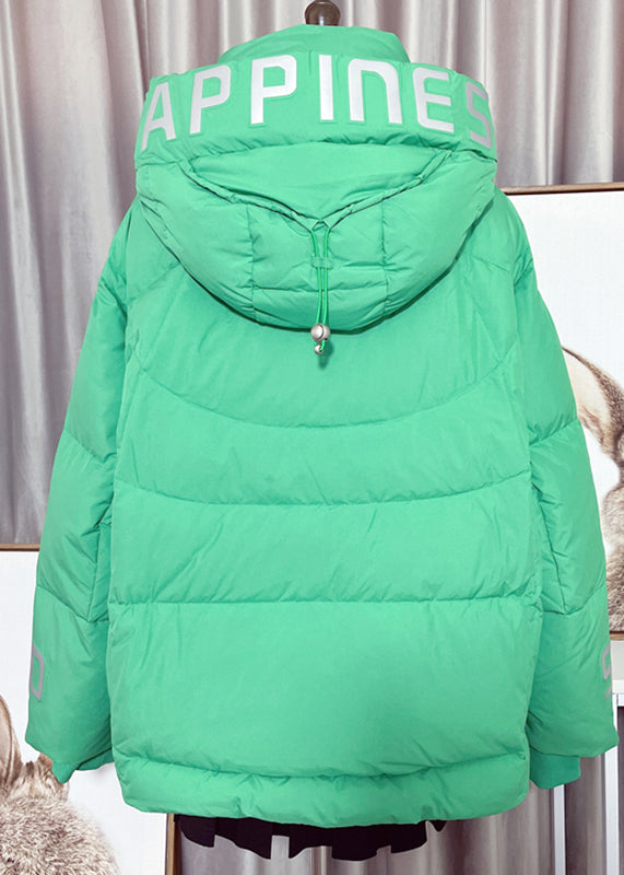 Modern Green Peter Pan Collar Zippered Button Remvable Hooded Duck Down Filled Down Coat Winter - Down Jackets - DYAVOR®