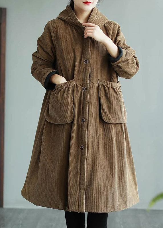 Modern Hooded Pockets Fashion Maxi Coat Khaki Daily Outwear - Trench coats - DYAVOR®