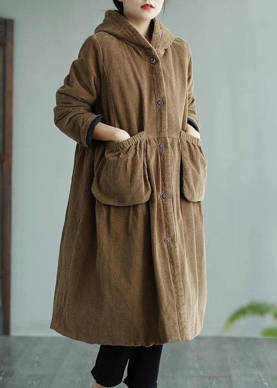Modern Hooded Pockets Fashion Maxi Coat Khaki Daily Outwear - Trench coats - DYAVOR®