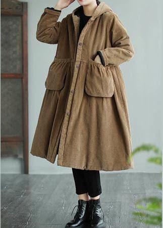 Modern Hooded Pockets Fashion Maxi Coat Khaki Daily Outwear - Trench coats - DYAVOR®