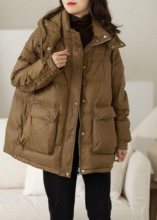 Modern Khaki Hooded Oversized Pockets Duck Down Puffer Jacket Winter - Down Jackets - DYAVOR®