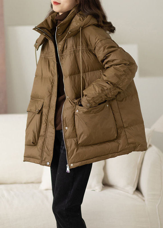 Modern Khaki Hooded Oversized Pockets Duck Down Puffer Jacket Winter - Down Jackets - DYAVOR®
