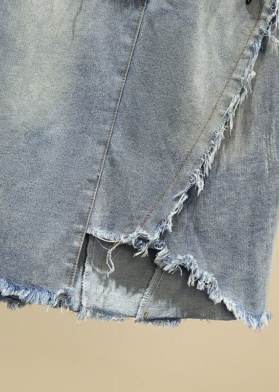 Modern Light Blue High Waist Asymmetrical Sashes Pendant Pockets Cotton Denim Skirt Summer - Skirts - DYAVOR®
