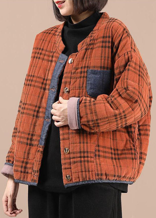 Modern Orange Plaid Fine Cotton Filled Parka Jacket Winter - Down Jackets - DYAVOR®