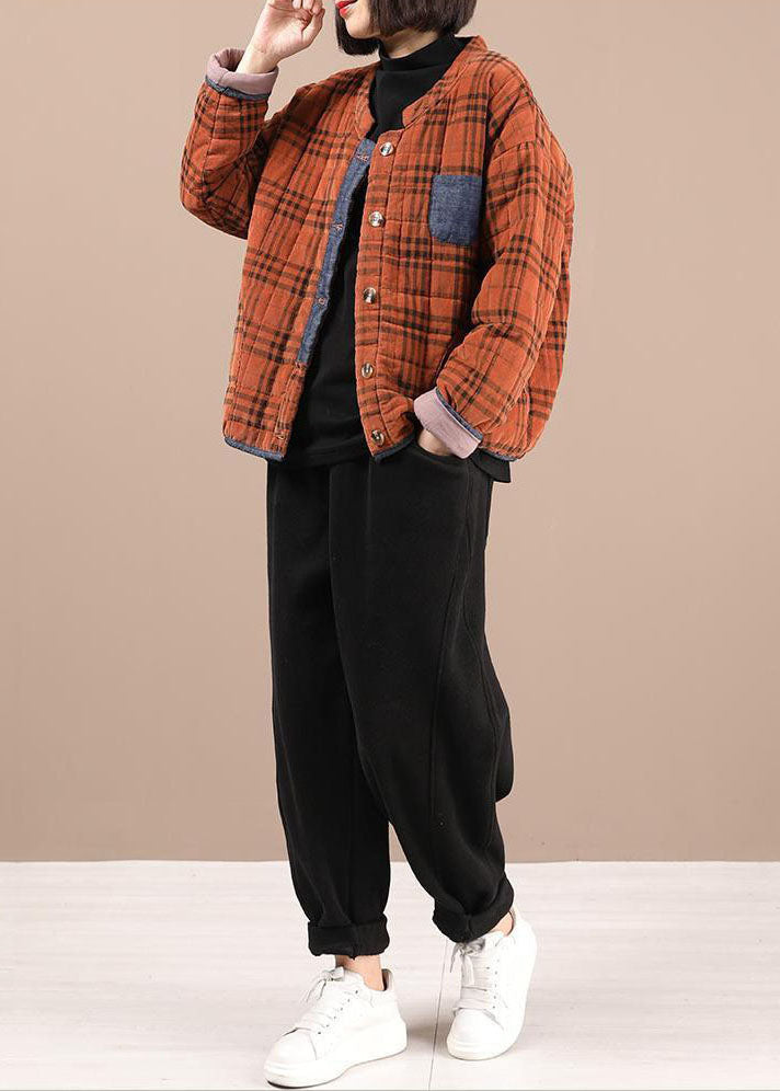 Modern Orange Plaid Fine Cotton Filled Parka Jacket Winter - Down Jackets - DYAVOR®