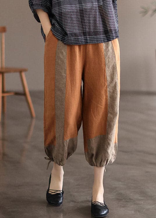 Modern Orange Pockets Patchwork Linen Lantern Pants Summer - Crop Pants - DYAVOR®