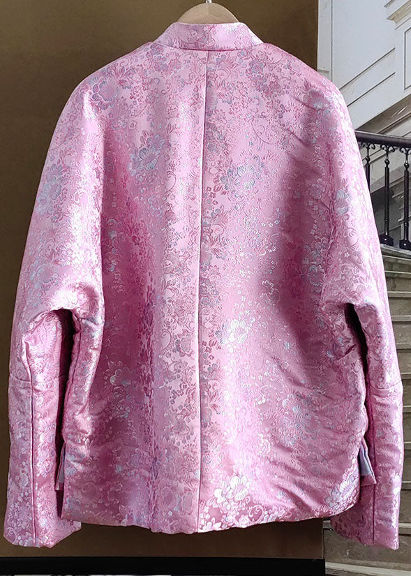 Modern Pink Stand Collar Jacquard Tasseled Fine Cotton Filled Coats Winter - Down Jackets - DYAVOR®