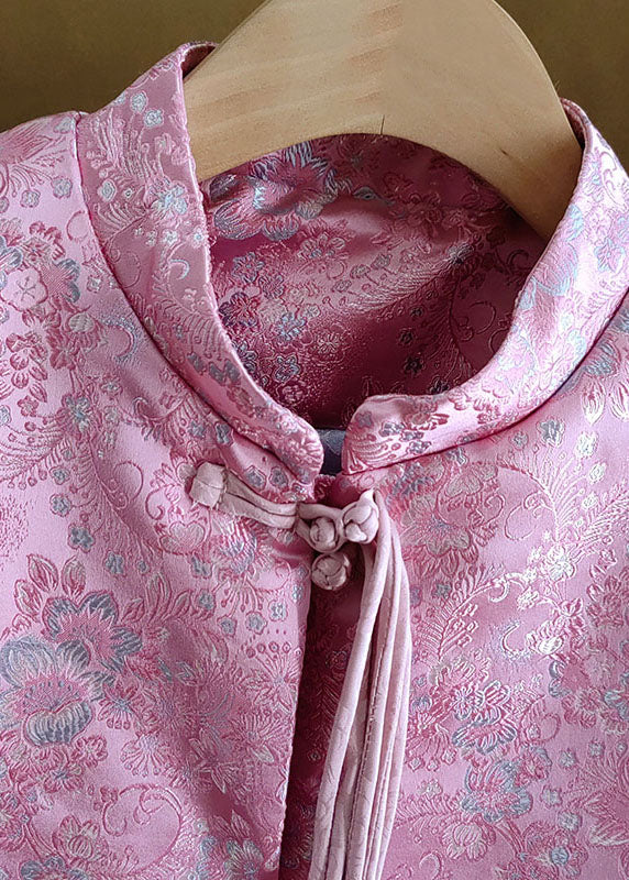 Modern Pink Stand Collar Jacquard Tasseled Fine Cotton Filled Coats Winter - Down Jackets - DYAVOR®