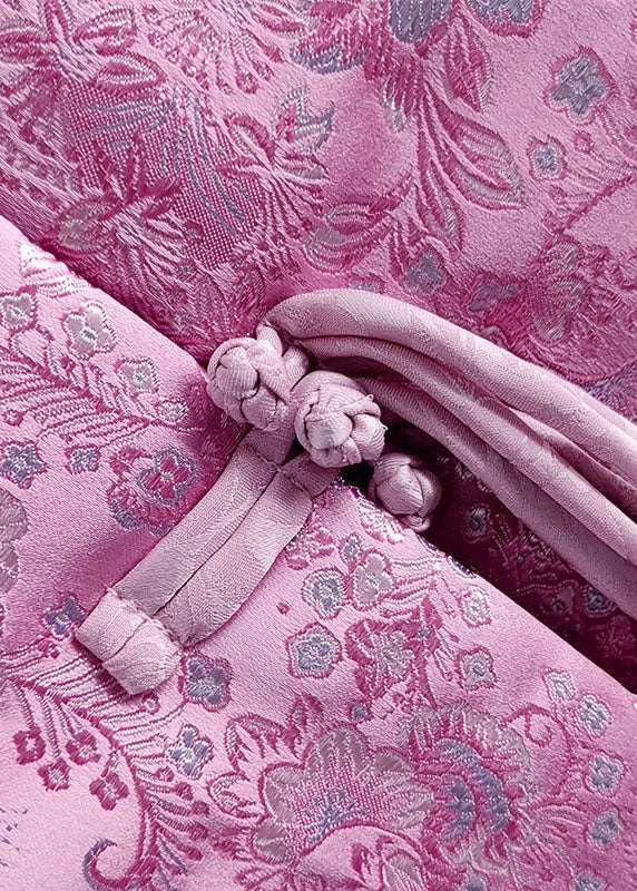 Modern Pink Stand Collar Jacquard Tasseled Fine Cotton Filled Coats Winter - Down Jackets - DYAVOR®