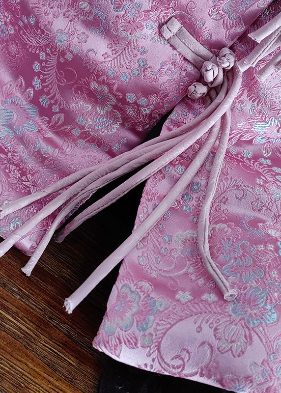 Modern Pink Stand Collar Jacquard Tasseled Fine Cotton Filled Coats Winter - Down Jackets - DYAVOR®