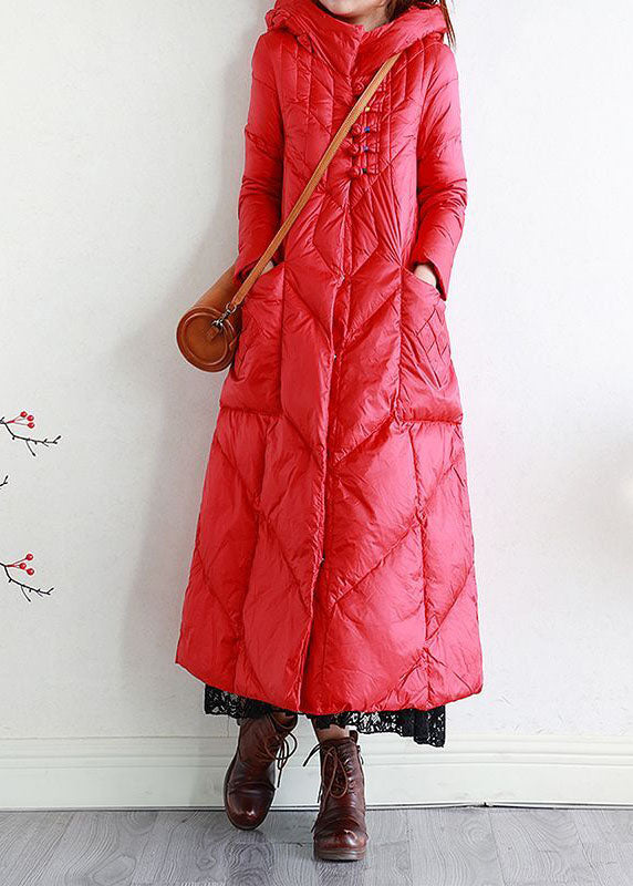 Modern Purple Hooded Oriental Button Lengthen Duck Down Puffer Coat Winter - Down Jackets - DYAVOR®