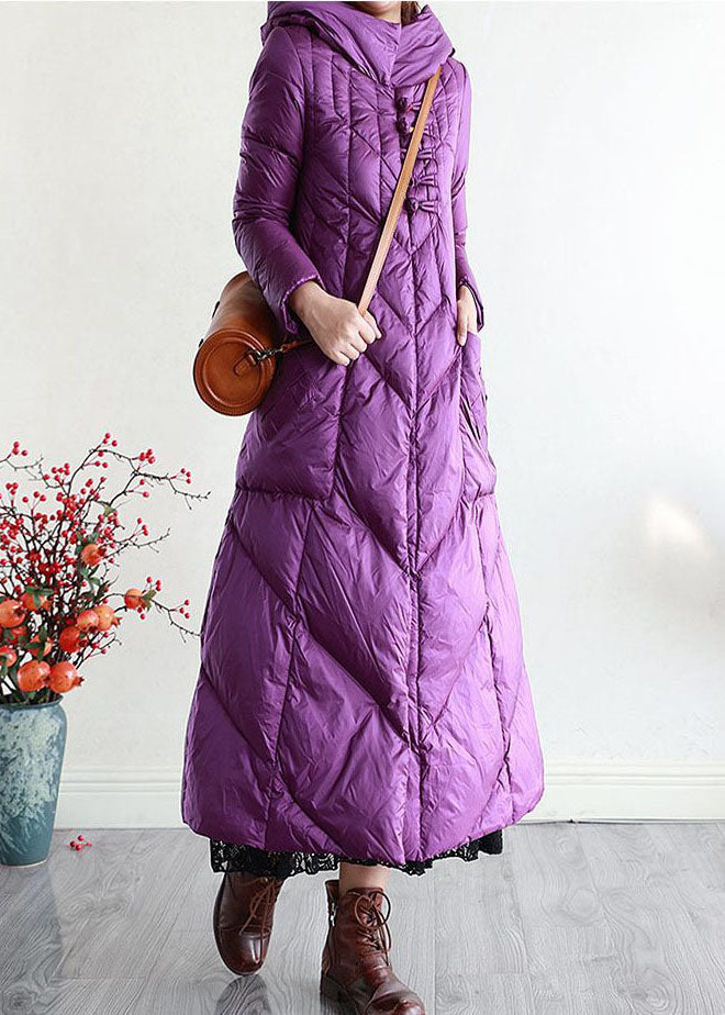 Modern Purple Hooded Oriental Button Lengthen Duck Down Puffer Coat Winter - Down Jackets - DYAVOR®